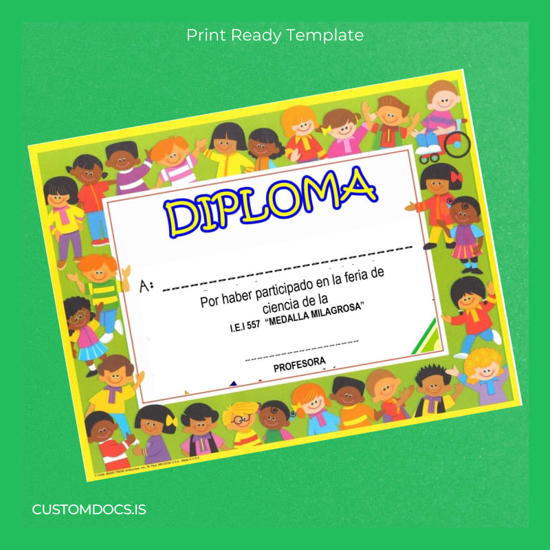 custom Peru Institution Educativa Inicial 557 Medalla Milagrosa Diploma of Participation File Preview - CustomDocs