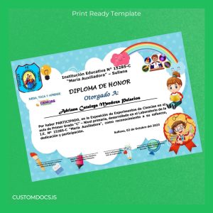 custom Peru Institution Educativa Nº 15285-C María Auxiliadora Honor Diploma File Preview - CustomDocs