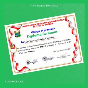 custom Peru Institutional Educational Emblematic No 1182 El Bosque Honor Diploma File Preview - CustomDocs