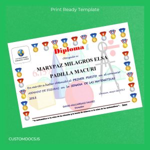 custom Peru L.E.P. Nuevo Mundo Diploma in Mathematics Template File Preview - CustomDocs