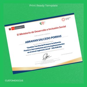 custom Peru Ministry of Development and Social Inclusion Completion Certificate in Territorial Management for Children File Preview - CustomDocs