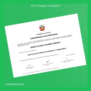 custom Peru Universidad Alas Peruanas Bachelor of Science in Accounting and Finance Degree Certificate File Preview - CustomDocs