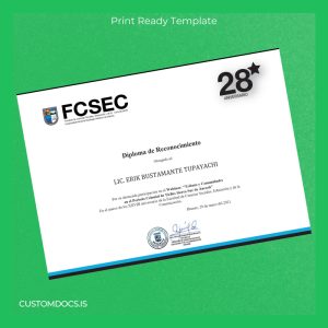 custom Peru Universidad Nacional Santiago Antúnez de Mayolo Diploma of Recognition File Preview - CustomDocs