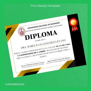 custom Peru Universidad Nacional de Ingeniería Diploma Certificate File Preview - CustomDocs