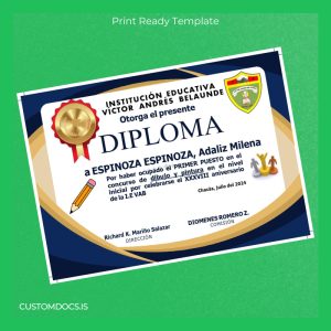 custom Peru Victor Andrés Belaúnde Educational Institution Diploma File Preview - CustomDocs