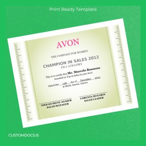custom Philippines Avon Champion in Sales Certificate Template File Preview - CustomDocs