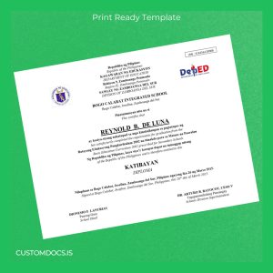 custom Philippines Bogo Calabat Integrated School High School Diploma File Preview - CustomDocs