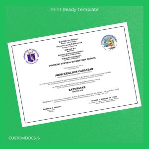 custom Philippines Columbio Central Elementary School Elementary Completion Certificate File Preview - CustomDocs