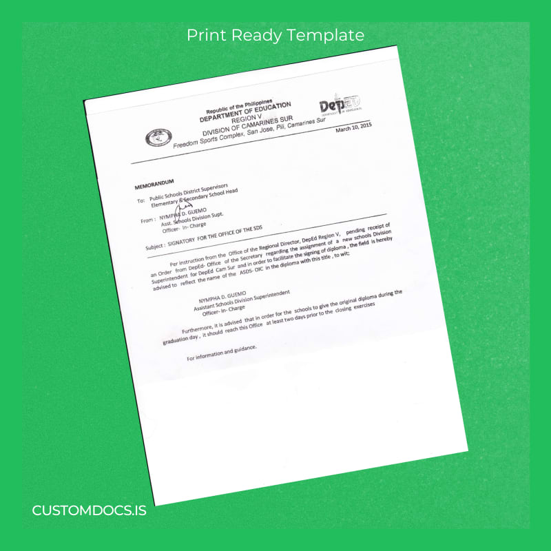 custom Philippines Department of Education Diploma Template File Preview - CustomDocs