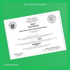 custom Philippines Doña Jauana Chioco National High School High School Diploma Template File Preview - CustomDocs
