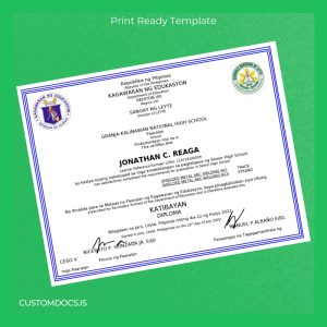 custom Philippines Granja-Kalinawan National High School Senior High School Diploma File Preview - CustomDocs
