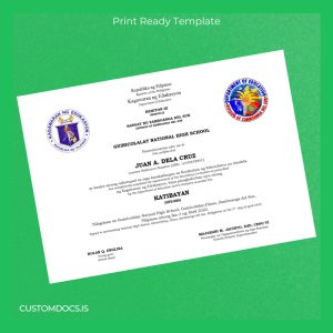 custom Philippines Guinicolalay National High School High School Diploma File Preview - CustomDocs