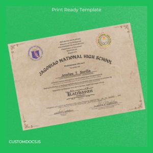 custom Philippines Jagobiao National High School High School Diploma Template File Preview - CustomDocs