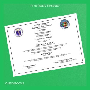 custom Philippines K Elementary School Kindergarten Completion Certificate File Preview - CustomDocs
