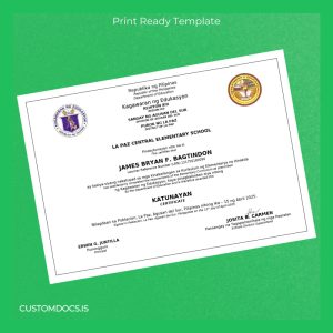 custom Philippines La Paz Central Elementary School Certificate of Completion File Preview - CustomDocs