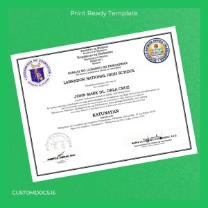 custom Philippines Labrador National High School High School Diploma File Preview - CustomDocs