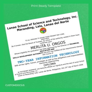 custom Philippines Lanao School of Science and Technology Inc Two-Year Information Technology Diploma File Preview - CustomDocs