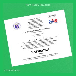 custom Philippines Lapuyan National High School High School Diploma File Preview - CustomDocs