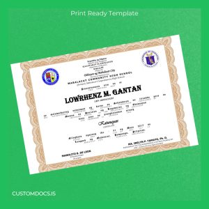 custom Philippines Mabalacat Community High School High School Diploma File Preview - CustomDocs