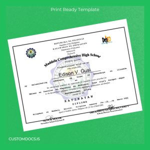 custom Philippines Maddela Comprehensive High School Secondary Course Diploma File Preview - CustomDocs