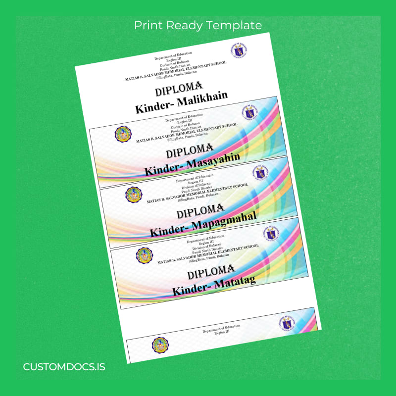 Custom Philippines Matias B. Salvador Memorial Elementary School Kindergarten and Grade 6 Diploma Template page 2 File Preview - CustomDocs