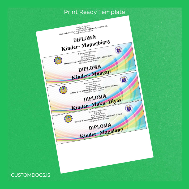 Custom Philippines Matias B. Salvador Memorial Elementary School Kindergarten and Grade 6 Diploma Template page 3 File Preview - CustomDocs