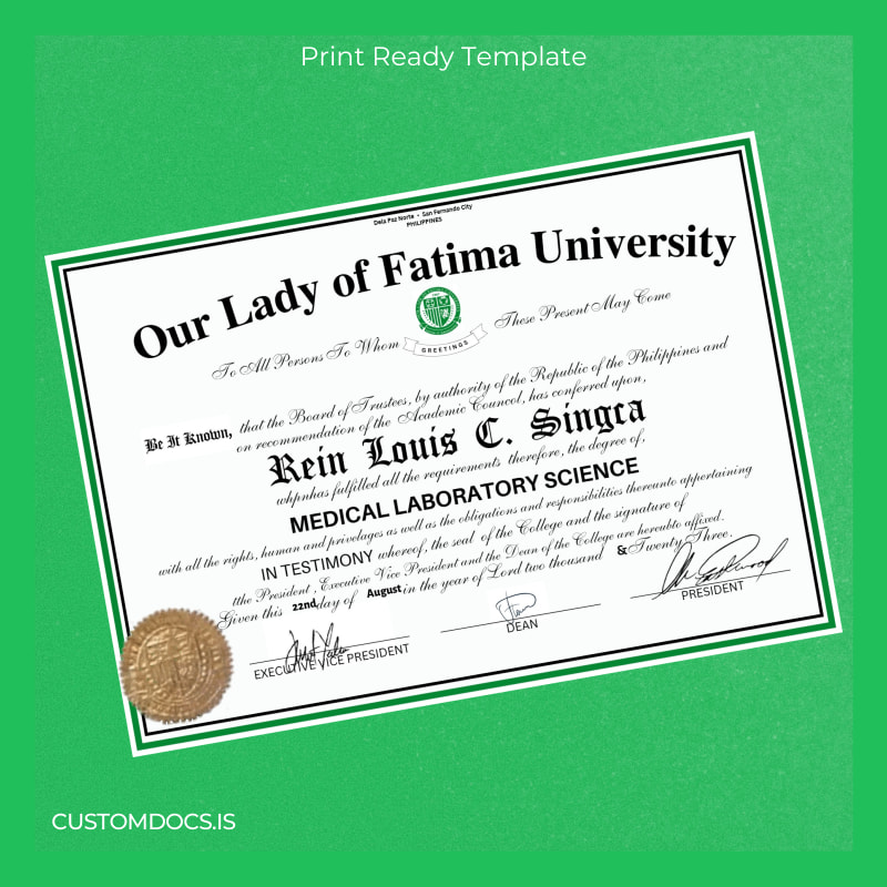 custom Philippines Our Lady of Fatima University Bachelor of Science in Medical Laboratory Science Template File Preview - CustomDocs