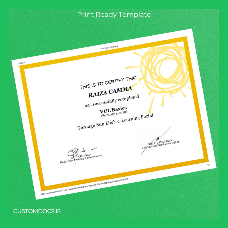 custom Philippines Sun Life VUL Basics Diploma Certificate File Preview - CustomDocs