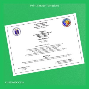 custom Philippines Tubod High School High School Diploma File Preview - CustomDocs