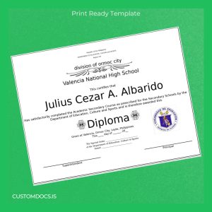 custom Philippines Valencia National High School High School Diploma File Preview - CustomDocs