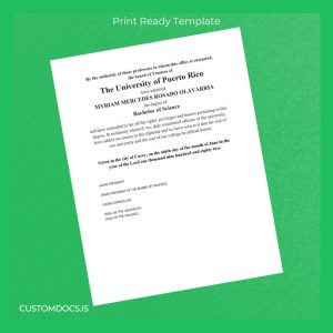 custom Puerto Rico University of Puerto Rico Bachelor of Science Template File Preview - CustomDocs