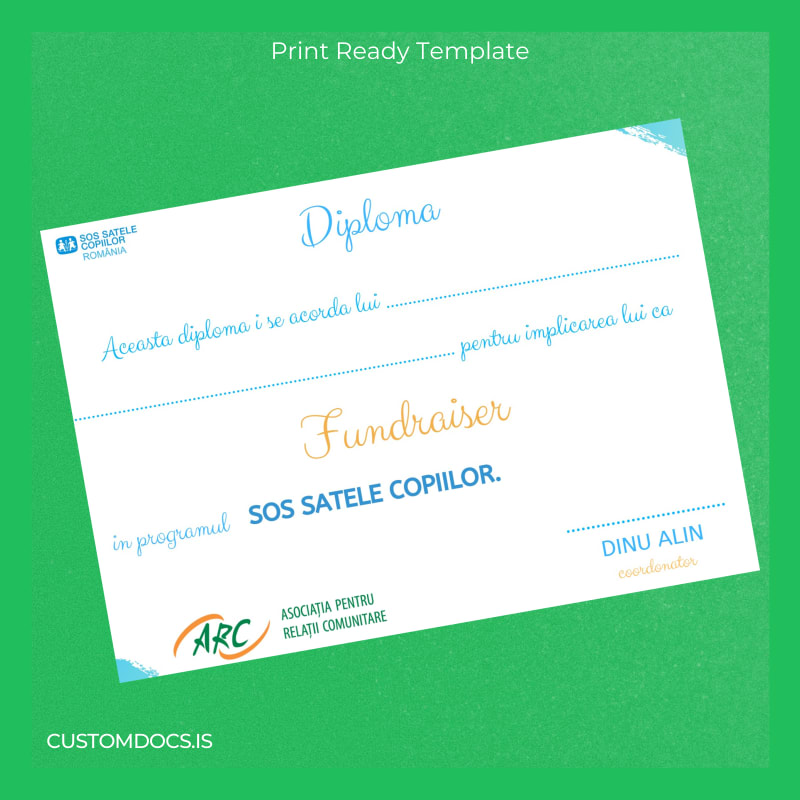 custom Romania ARC Association Fundraiser Diploma Template File Preview - CustomDocs