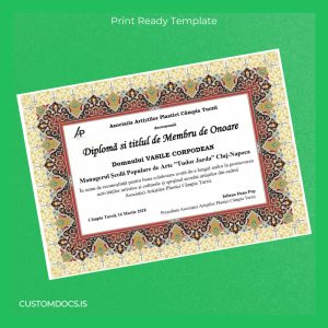 custom Romania Asociatia Artistilor Plastici Campia Turzii Honorary Member Diploma Template File Preview - CustomDocs