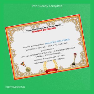 custom Romania Şcoala Gimnazială Nr. 8 Piatra Neamţ Honorary Diploma Template File Preview - CustomDocs