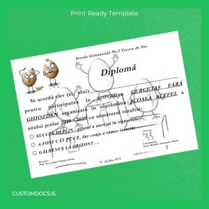 custom Romania Şcoala Gimnazială Nr.2 Vicovu de Sus Participation Diploma Template File Preview - CustomDocs