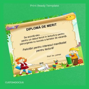 custom Romania Diploma of Merit for Reading Certificate File Preview - CustomDocs