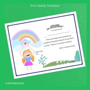 custom Romania Ecological Activity Participation Diploma Template File Preview - CustomDocs