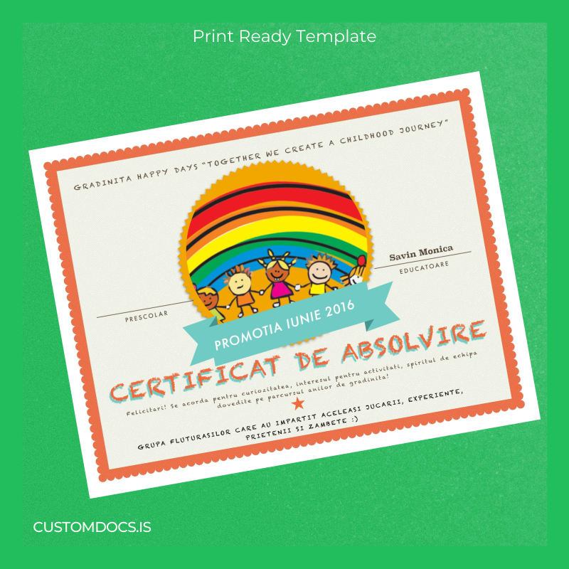 custom Romania Grădinița Happy Days Preschool Certificate Template File Preview - CustomDocs
