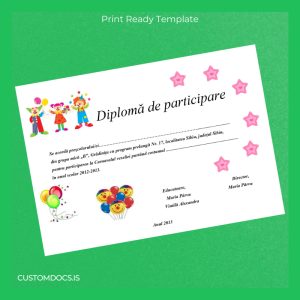 custom Romania Grădinița Nr. 17 Participation Diploma Template File Preview - CustomDocs