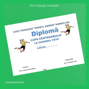 custom Romania Liceul Tehnologic Ion It G Andron Negrești Oaș Diploma for Handball Girls File Preview - CustomDocs