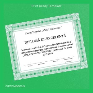 custom Romania Liceul Teoretic Mihai Eminescu Diploma of Excellence File Preview - CustomDocs