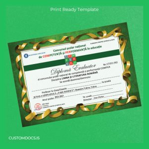 custom Romania Scola Gimnaziala _Take Ionescu_ Diploma Evaluator Template File Preview - CustomDocs