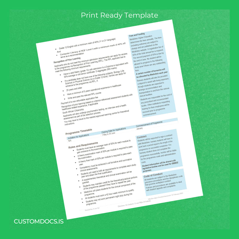 Custom South Africa Mediclinic Higher Education Diploma in Nursing Template page 2 File Preview - CustomDocs