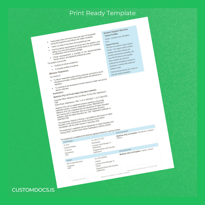 Custom South Africa Mediclinic Higher Education Diploma in Nursing Template page 3 File Preview - CustomDocs