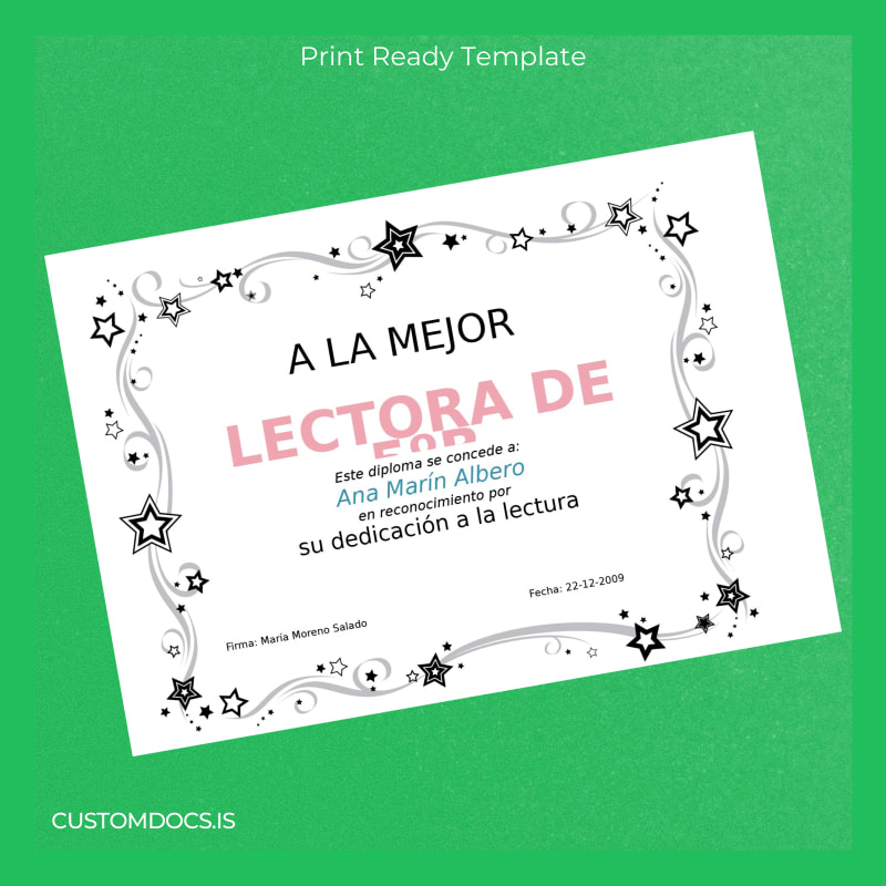 custom Spain Ana Marín Albero Reading Diploma Template File Preview - CustomDocs