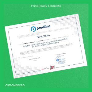 custom Spain Aqua Solution Diploma in Plumbing and Air Conditioning Template File Preview - CustomDocs