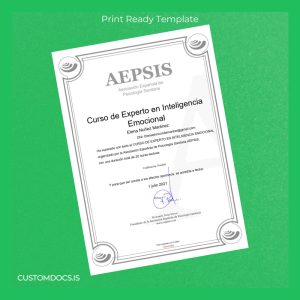 custom Spain Asociación Española de Psicología Sanitaria Expert Course in Emotional Intelligence Diploma File Preview - CustomDocs