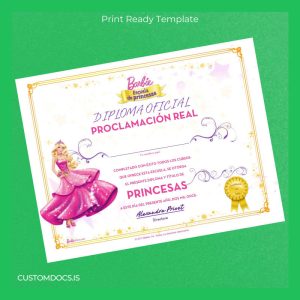 custom Spain Barbie Princess School Princess Diploma Template File Preview - CustomDocs
