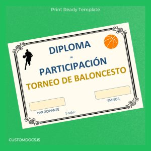 custom Spain Basketball Participation Diploma Template File Preview - CustomDocs