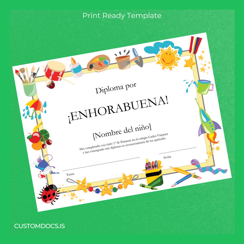 custom Spain Carlos Vázquez School Primary School Diploma Template File Preview - CustomDocs